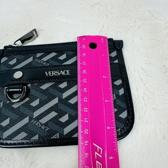 NEW Versace Mini Coin Pouch 5.5” x 4.5” La Greca Rectangular Modular Black Gray - Picture 7 of 11